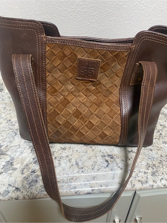 STS Ranchwear Handbags - STS Ranchwear Brown Woven Suede & Leather Shoulder Tote